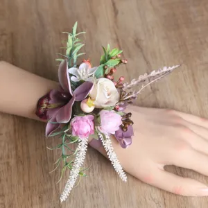 Exquisite forest style purple artificial flower wrist corsage, ideal for weddings and celebrations.