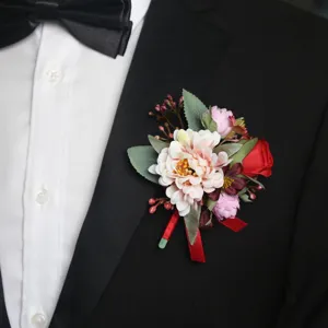 Künstliche Blumen Hochzeit Ansteckblume Seidenrose Korsage Bräutigam Anzug Blumendekor.