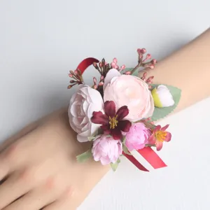 Künstliche Seidenrose Handgelenk Blume Korsage für Hochzeit Brautjungfer Party Dekoration.