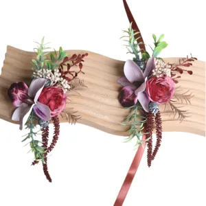 Vintage Wald Stil Hochzeit Korsage künstliche Blume Braut Bräutigam Party Anzug Zubehör Dekor