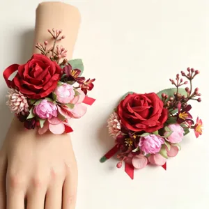 Rote Rosen Künstliche Handgelenk Blume Hochzeit Brautjungfer Corsage Hand Zubehör