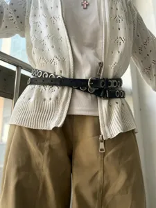 Modieuze dubbele oogjes PU lederen riem voor vrouwen, slanke taille accessoire chic.