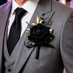 Elegante schwarz goldene Rosen Ansteckblume für Herren Hochzeitsanzug Party formelle Event Dekoration