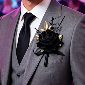 Schwarze goldene Rosen Boutonniere Herren Anzug Nadel dunkler Stil künstliche Blume Anstecker