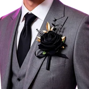 Schwarze goldene Rosen Ansteckblume für Herren Anzug, elegante dunkle Hochzeits Anstecknadel.
