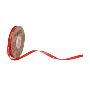 Red satin ribbon roll with Just for you text, perfect for floral gift wrapping and crafts.