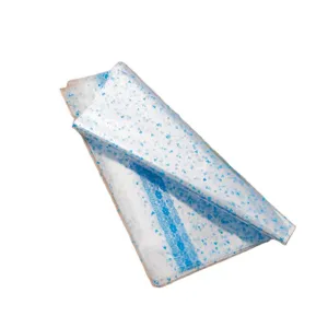 Transparent plastic gift bag with blue floral print and lace border for plush dolls toys packaging.