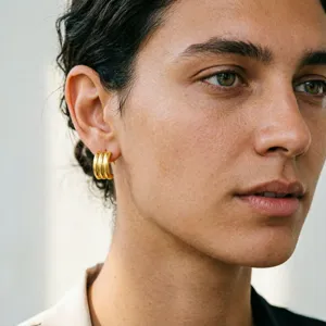 Vintage 18k gold plated multi-layer hoop earrings for women, chic minimalist fashion jewelry.
