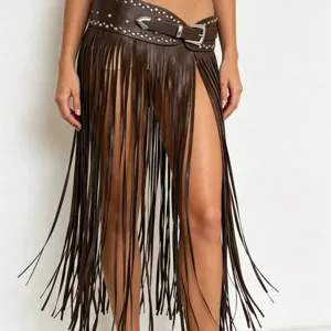 Punk Rivet Fringe Belt PU Leather Wide Waist Skirt Metal Buckle Gothic Casual Fashion Accessories For Women