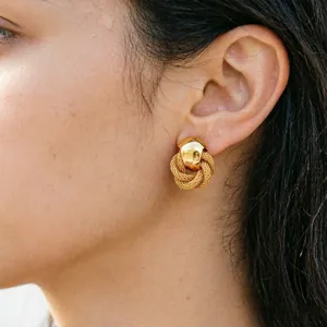 Vintage 18k gold plated stainless steel knotted dome earrings for women chic jewelry