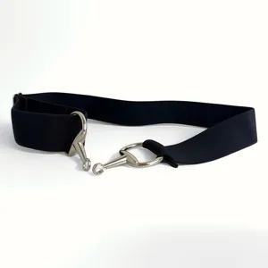 Black elastic waist belt featuring stylish silver-tone horse bit hardware for women and men.