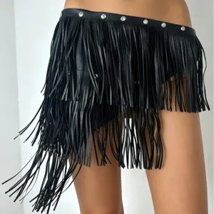 Punk Style Multi Layer Tassel PU Leather Belt With Metal Rivets Fashion Waist Accessory For Party Stage