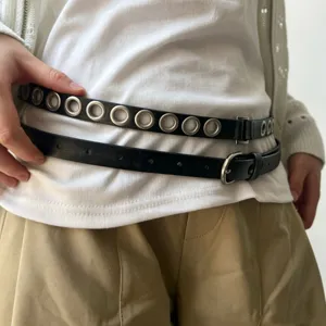 Modieuze dubbele PU lederen riem met metalen oogjes stijlvol taille accessoire