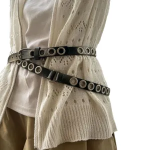 Stijlvolle dubbellaags PU lederen riem met oognagels voor dames mode streetwear accessoires