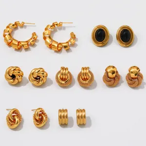 Vintage 18k gold plated stainless steel earrings set, chic designer aesthetic jewelry for women.