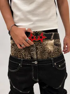 Punk style multi-star bronze belt with unique metal buckle design for cool outfits.