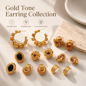 Stainless Steel Geometric Earrings Retro Light Luxury Gold Plated Fashion Jewelry Stud Earrings For Women Gift