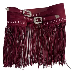 Western style wide fringe belt with double buckles and metallic studs for women Y2K fashion