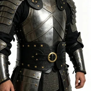 Medieval warrior retro armor and wide leather belt, perfect for Halloween cosplay and events.
