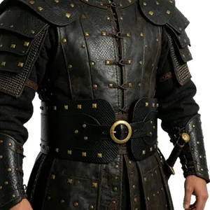 Medieval warrior retro PU leather wide belt and armor set for Halloween cosplay and costume party.