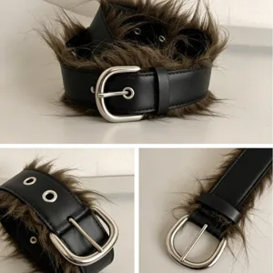 Unisex PU Leather Belt Plush Trim Grommet Punk Retro Waist Belt Casual Fashion Metal Pin Buckle Belt For Women Men