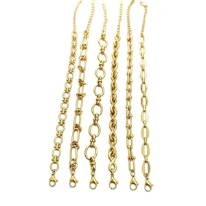 Gold stainless steel chain bracelets set, minimalist metal link jewelry fashion accessories.