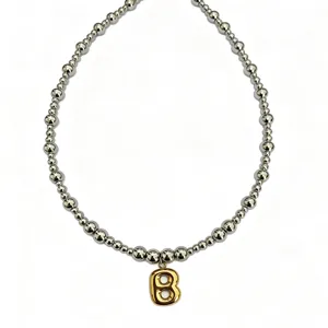 Stainless steel bead necklace with trendy bubble letter pendant for women chic jewelry