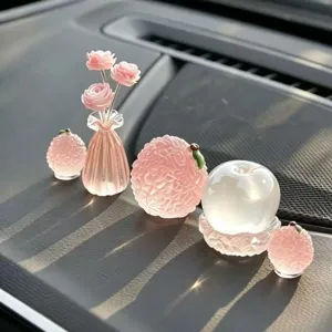 Creative Litchi Resin Car Dashboard Ornaments Glow In The Dark Litchi Rose Miniature Landscape Figurine For Car Interior Accessories Decoration