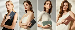 Detailed view of the elegant embossed floral long wallet, showing intricate texture and clasp.