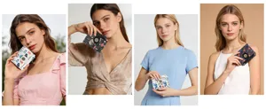 Women short PU leather wallet featuring cute cartoon print folding coin purse card holder