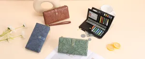 Women embossed floral long wallet multi-card slot zipper clutch purse organizer coin bag.