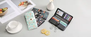 Women long bifold wallet cat painted microfiber large capacity coin purse with card slots.