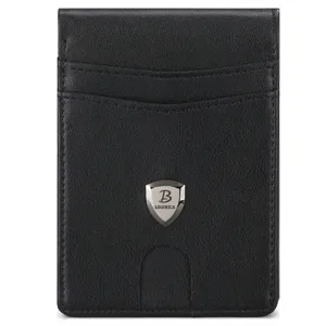 Tarjetero de cuero negro para hombre cartera minimalista delgada bolsillo para tarjeta crédito