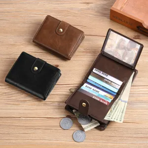 Portafoglio corto retrò in ecopelle da uomo con scomparti multipli per carte e monete.