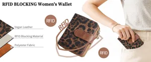 Leopard print women's short wallet RFID blocking card holder zipper coin purse detail view