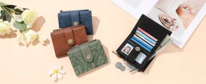 Women short wallet retro embossed floral snap coin purse multi card holder stylish clutch bag