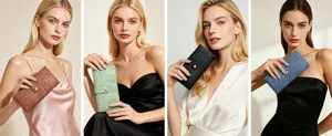Detail view of embossed floral long wallet, microfiber leather clutch purse, multi-card slot.