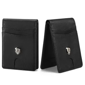 Cartera Corta para Hombres de Cuero PU Tarjetero Bloqueo RFID Cartera Business Plegable Con Clip Para Dinero Diseño Minimalista