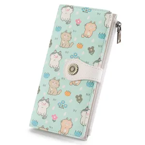 Women Long Wallet Bifold Microfiber Leather Card Holder Large Capacity Cute Animal Printed Coin Purse With Gift Box