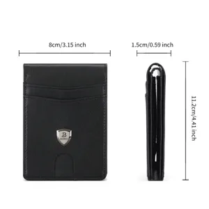 Billetera tarjeta hombre cuero negro delgado minimalista clip dinero corto tarjetero
