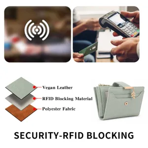 Piccolo portafoglio RFID da donna con ciondolo a foglia, porta carte in pelle PU chic.