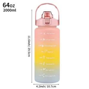 portable large capacity 2000ml gradient plastic water bottle with time marker and straw
