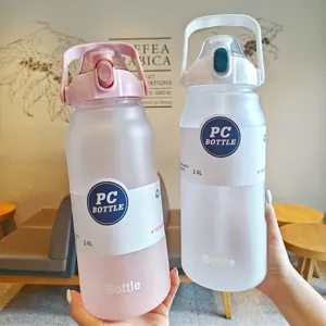 Large capacity frosted plastic water bottle 2l portable gradient sports fitness straw cup