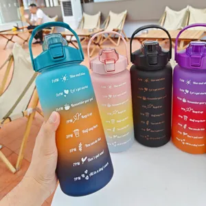 Large capacity motivational water bottle with time marker, gradient plastic sports fitness cup