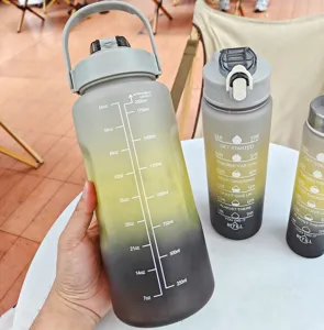 Large capacity gradient plastic water bottle with time marker outdoor fitness sports kettle set