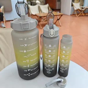 Detailed view of the gradient plastic straw water bottle set, ideal for outdoor fitness.