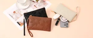 Women's Long Wristlet Clutch Wallet Casual Minimalist Floral Embossed PU Leather Bag
