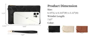 Embossed floral leather wristlet clutch bag with phone slot and secure zipper closure.