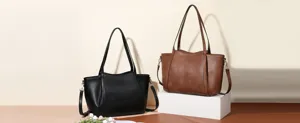Detailed view of women's large capacity PU leather tote bag, solid color commuter shoulder bag.