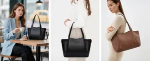 Detail shot of minimalist solid color commuter tote bag, large capacity stylish shoulder bag.